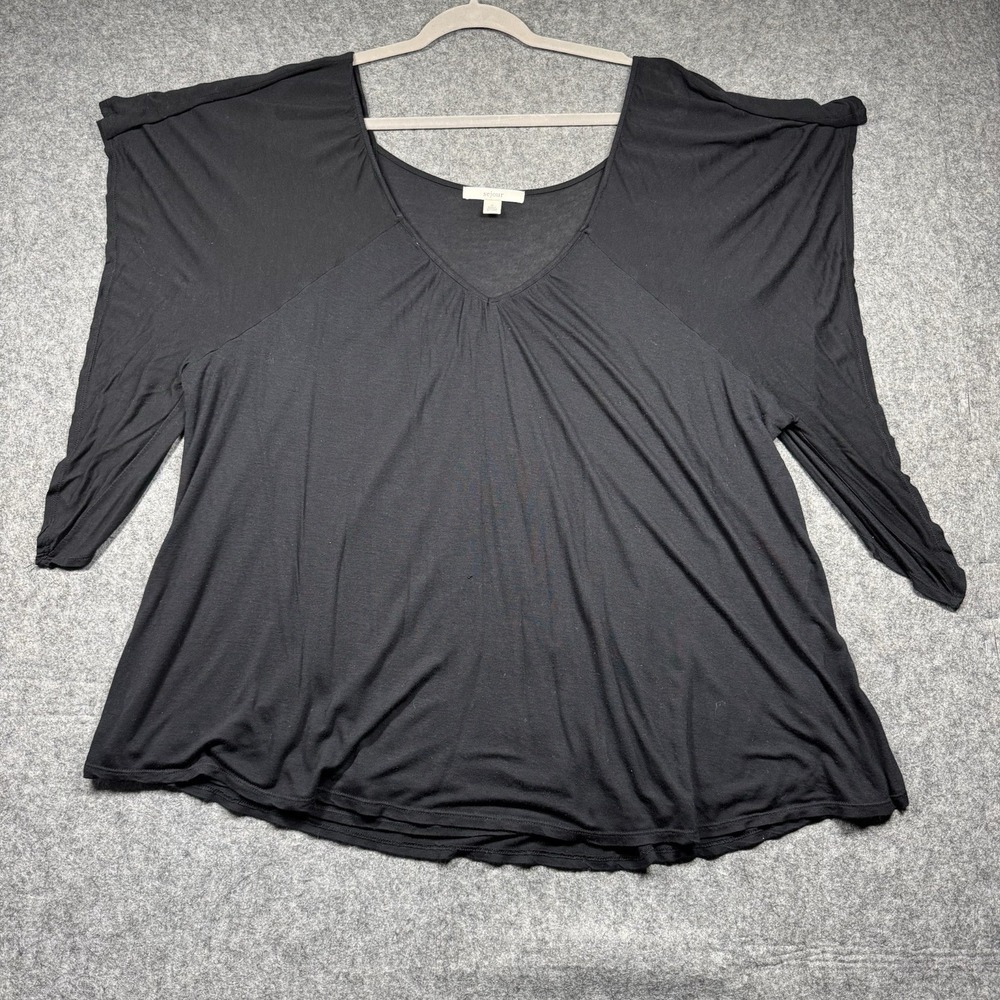 Sejour Women's Plus 1X‎ Black Butterfly Sleeve Blouse Lightweight Layered